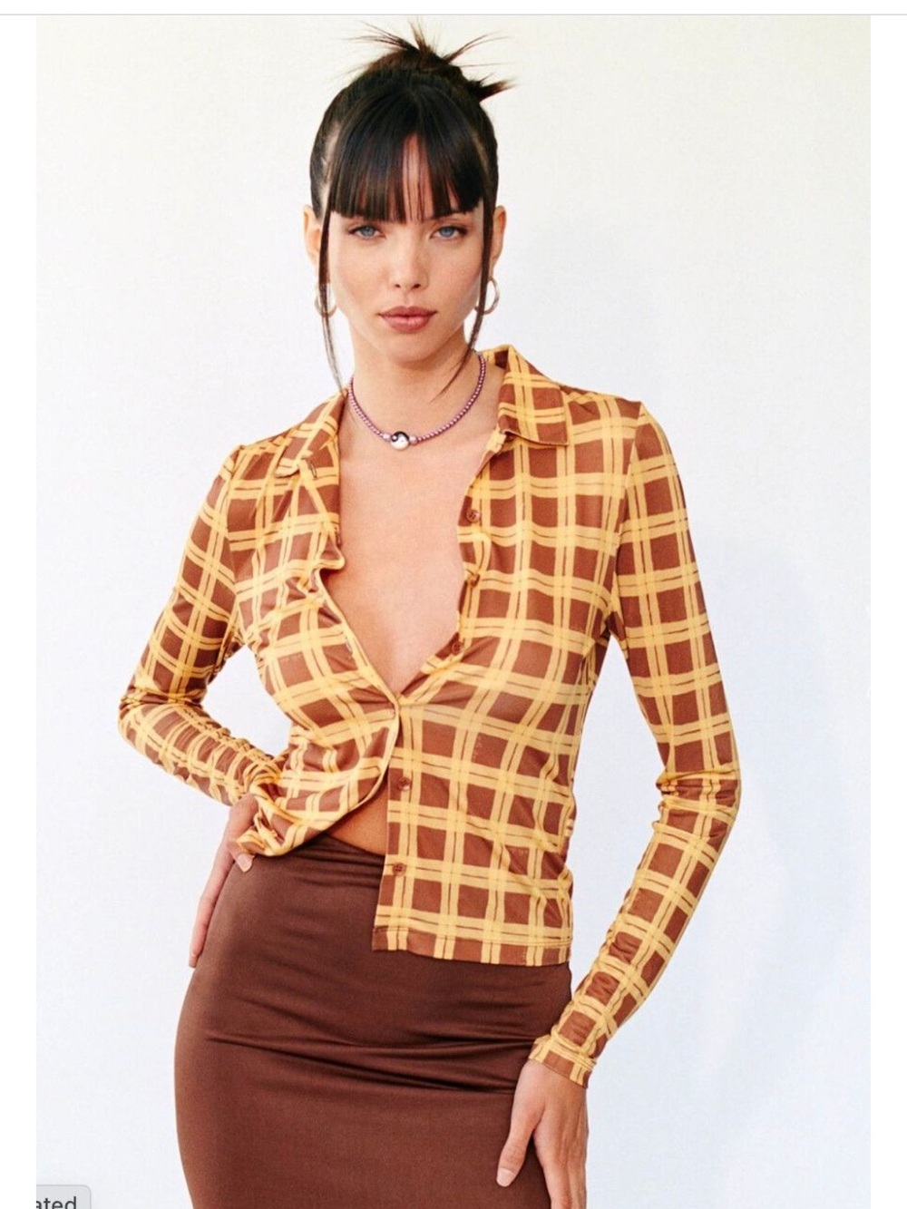 With Jéan Bobbie Shirt in Yellow Check – Size XS (NWOT)